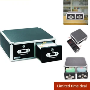 Locking 3 x 5 Index Card Cabinet, Double Drawer, Black - Picture 1 of 7