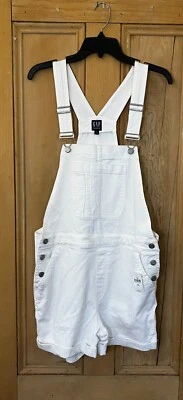 GAP Denim Womens Optic Raw Hem Shortall Overalls Size Medium Tall White SP NWT - Image 1 of 4