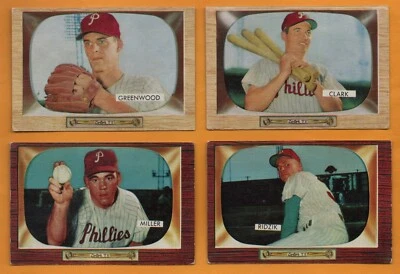 Lote de 4 cartas 1955 Bowman Philadelphia Phillies Miller Ridzik Clark EX Foto 1 de 2