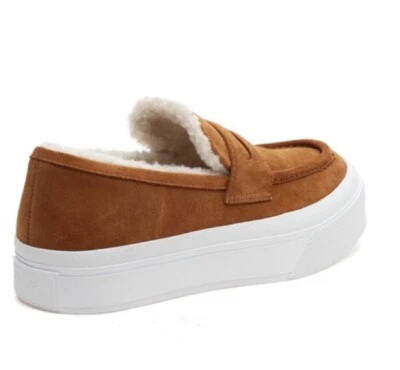 J/Slides Jslides Tan Suede Faux Fur Giles 7.5 New - Image 1 of 4