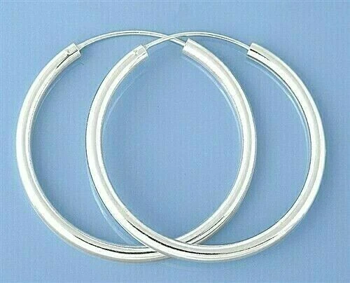Continuous Hoop Earrings Genuine Silver 925 Best Deal Jewelry 3 X 80 mm - Image 1 of 1