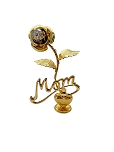 MAMÁ, ROSA SWAROVSKI ELEMENTO CRISTAL TACHONADO FIGURA AGACHADA CHAPADA EN ORO 24K - Imagen 1 de 4