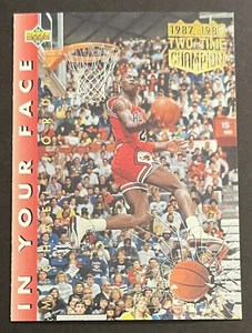 1992-93 UPPER DECK MICHAEL JORDAN 453 IN YOUR FACE 1997 1998 TWO TIME CHAMPION A - Picture 1 of 2