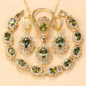 Mujer Accesorios Chapado en Oro Verde Oliva Circonita Dije Pulsera Anillo Joyería - Imagen 1 de 22