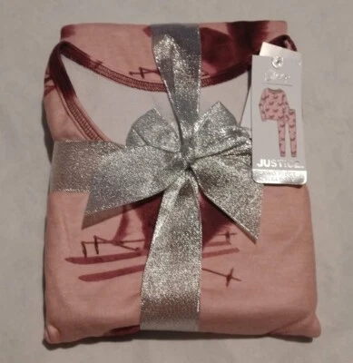 NWT Justice Girls Skiing Squirrel Print Winter Pajamas PJs 2PC Set - Image 1 of 2