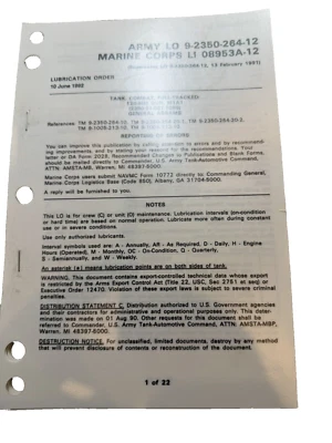 ABRAMS Full Tracked Combat Tank LO 9-2350-215-12 MARINE CORPS LI 08953A-12 - Image 1 of 2