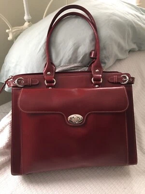 McKlein Red Split Leather Briefbag Tote Womens Work Bag Purse-NICE - Image 1 of 4