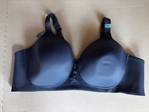 NWT Vanity Fair Bra Wireless Support Blue Size 44C 44 C Wide Band Lace Insert - Picture 1 of 6