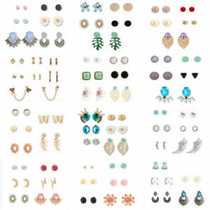 26pairs/  Fashion Jewelry Pearl Flower Crystal Zircon Stud Earrings Women Gift