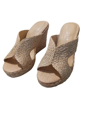 Marc Fisher Wicker Platform Wedge Heel Sandals Beige Size 6 NEW - Image 1 of 4