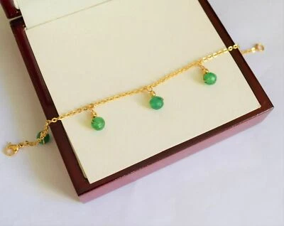 Brazalete de oro amarillo estación colgante esmeralda verde facetado natural de 6 mm Foto 1 de 4