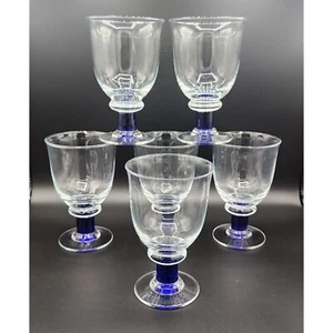Denby Magnum Blue Stemmed Made in Poland Crystal Water Goblets Set of 6 NWOT - Picture 1 of 10