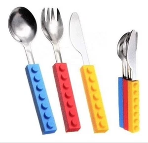 Utensil Dining Set Brick Building block SS Fork Spoon Knife Kid Meal Children - Picture 1 of 3