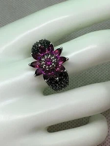 Orissa Rhodolite Garnet with Thai Black Spinel Ring - Picture 1 of 8