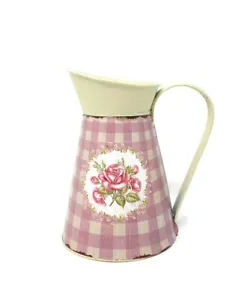 Small Cream Metal Jug with Rose Decal x 16cm - Wedding Home Table Country Style - Picture 1 of 1