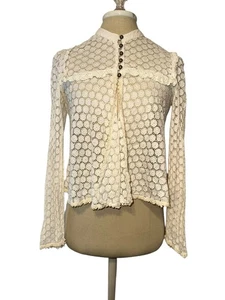 Free People Bluse Elfenbein Viktorianisch Rüschen Spitze Blumen Jacke Häkel Messing Gr. S - Bild 1 von 7