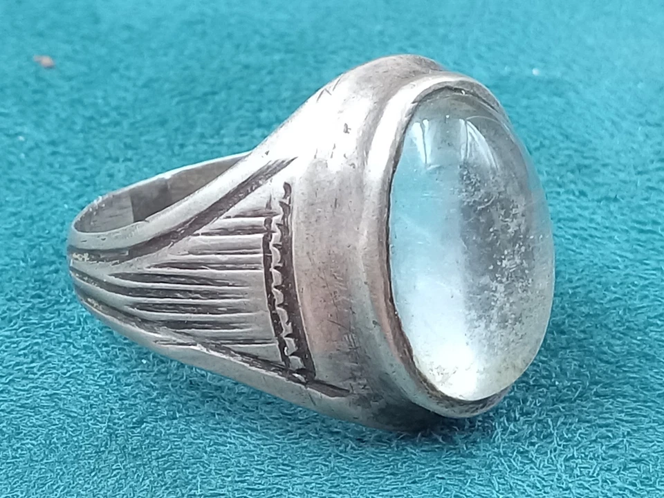 Sterling Silver Size 10.25 Men's Ring w. Rutilated Quartz Cabochon Setting - Image 1 of 4