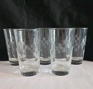 Vtg MCM Libbey 4.5in Highball Juice Glasses Cut Etched Geometric 8oz (Lot of 5) - Picture 1 of 8
