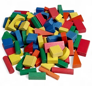 Over 3.5+ Pounds Vintage Playskool Colored Wooden Building Blocks - Picture 1 of 5