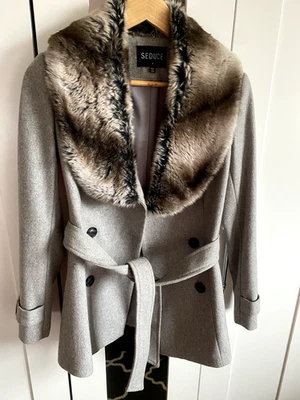 Seduce Grey Removable Faux Fur Trim Collar Coat - AU Size 6 - 50% wool - image 1 of 4