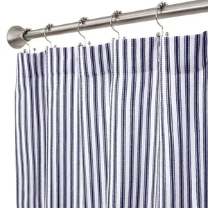 Navy Blue and White Ticking Stripe Woven Cotton Shower Curtain Extra Long 72 ... - Picture 1 of 5
