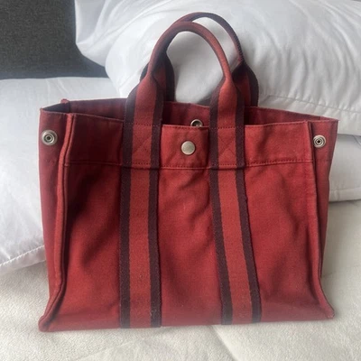 Auténtico Bolso de Mano HERMES Foure Tout PM De Colección Cartera Lona Rojo Muy Amado Foto 1 de 4