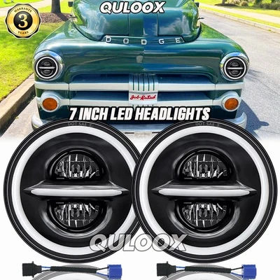 For Dodge D100 D200 D300 Pickup 7inch Round LED Headlight Hi/Lo Sealed Beam DRL - Image 1 of 4