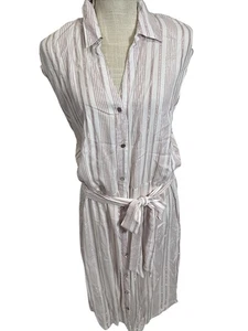 Adrienne Vittadini White Sleeveless Shirt Dress XL Pink/Silver Stripes - Picture 1 of 13