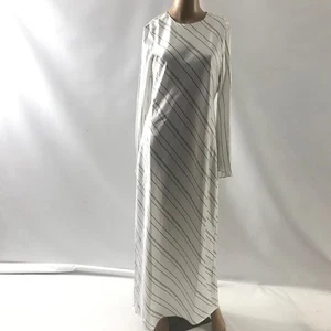 Mango MNG elegantes weißes Maxikleid US Größe 4 weiß schwarz gestreift langarm - Bild 1 von 6
