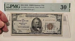 1929 Kansas City $50 Federal Reserve Bank PMG 30 Very Fine Brown Seal - Picture 1 of 4