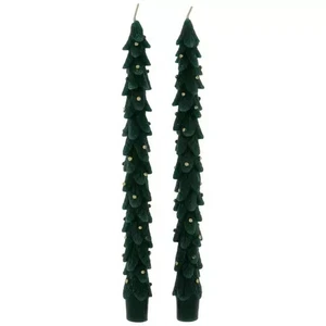 set of 2 Green Pine Tree Look Taper Candles 10" H x 1" W x 1" D - Picture 1 of 1