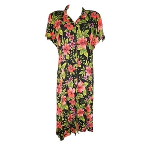 Erika Dress Womens Size PXL Petite XL Black Red Hawaiian Tropical Floral Button - Picture 1 of 7