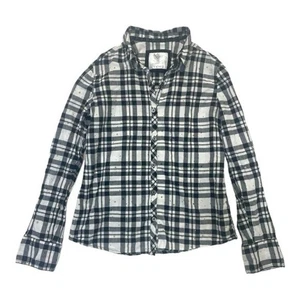 Justice Plaid Button Down Shirt Size 16 black white metallic silver gold stars - Picture 1 of 8