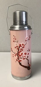 Vintage Thermos Flask Deer Brand Cherry Blossom Pink Large - Picture 1 of 11