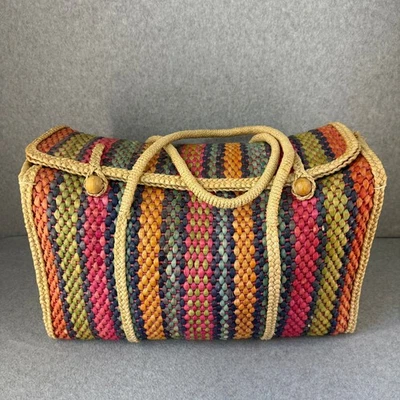 Bolso de Viaje Tejido de Paja de Rafia Colorido 2 Asas Primavera Verano Playa Cartera Foto 1 de 4