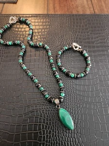 Malachite And Black Onyx Sterling Silver. Neckace - Picture 1 of 2