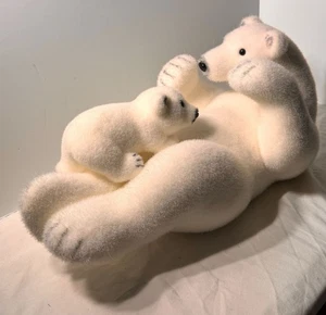 Christmas Palace Polar Bear Mother Cub Figurine Flocked White 20" Soft Detailing - Picture 1 of 9