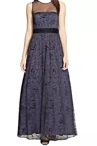 Abito/Abito Eliza J in rete ricamato blu navy nuovo senza etichette taglia 2 - Foto 1 di 8