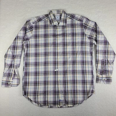 Camisa David Donahue Para Hombres XL Marrón Púrpura Azul Amarillo Vestido a Cuadros Abotonado Foto 1 de 4