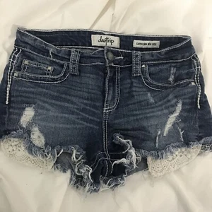 Daytrip Denim Shorts Womens 29 Blue Stretch Capricorn High Rise Distressed Lace - Picture 1 of 8