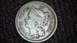 1865 - Three Cent Piece, Nickel #81 - Picture 1 of 6