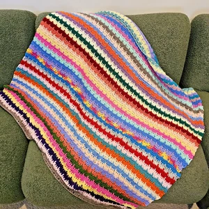 Knit Crochet Granny Blanket Lap Throw StripesHandmade Boho 125x135cm Colour - Picture 1 of 8