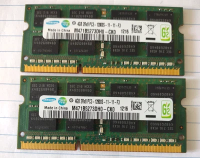 Samsung 8GB (4gb x2) 2Rx8 PC3-12800S-11-11-F3  M471B5273DH0-CK0 Laptop Memory - Image 1 of 2
