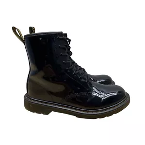 Dr. Martens Youth Black Patent Leather With Side Zipper Lace-Up Boots Size 5 US - Picture 1 of 14