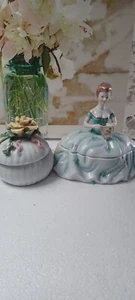 2 lot  Vintage   china trinke Candle/Trinket Box With Flowers jewelry box Gift  - Picture 1 of 12