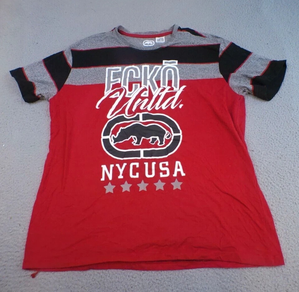 Camisa Echo Unltd Para Hombres 2XL Roja Negra Manga Corta Grande Gráfico Logo Y2k Adulto Foto 1 de 4