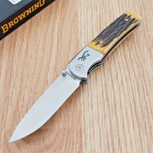 Browning Buckmark Hunter Folding Knife 3" 8Cr13MoV Steel Blade Bone Handle 0500B - Picture 1 of 13
