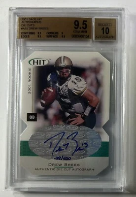 Drew Brees 2001 Sage Hit Auto Rookie Card RC Die Cut /250 SP BGS 9.5 Gem Mint - Image 1 of 2