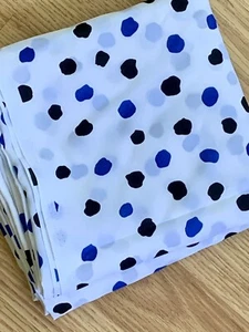 Vintage White W/ Blue/Black Polka Dots Polyester Silky Fabric Material 1 Yd 17” - Picture 1 of 5