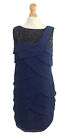 Coast Blue Black Sequin Sleeveless Layer Ruffle Shift Dress Uk12 Occasion A35